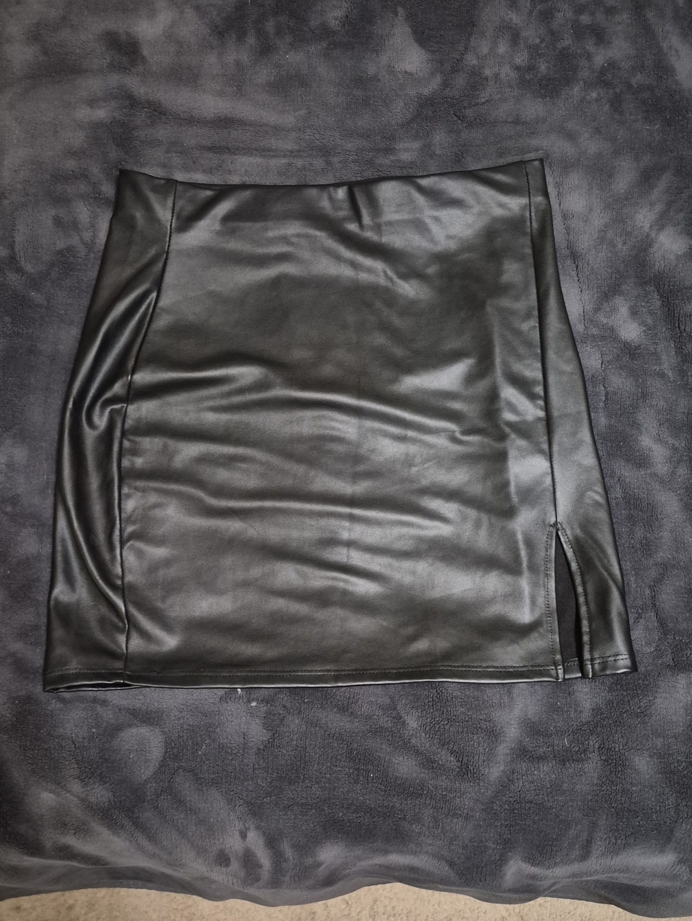 Windsor Black Faux Leather Mini Skirt with Side Slit